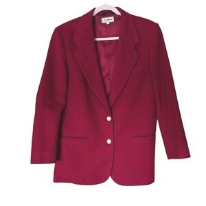 Vintage L.L.Bean Red Wool Blazer Jacket Womens 10 Gold Crest Buttons Longline